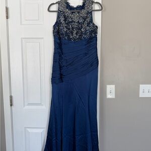 Stephen Yearick Vintage 100% Silk Embellished Crystal Blue Gown Maxi Dress